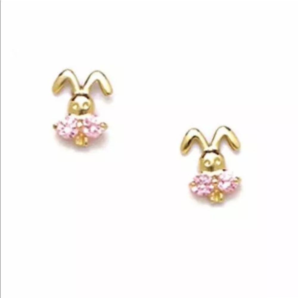 14K YG PINK TOURMALINE BUNNY STUD EARRINGS